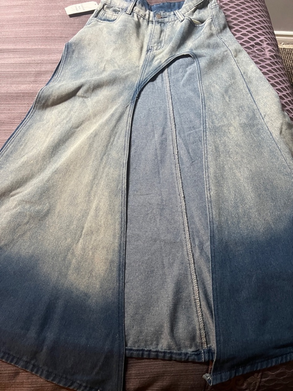 Denim Maxi Skirt with Front Slit - Faded Blue